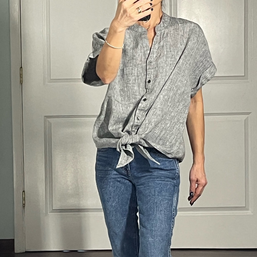 Charter Club 100% linen front tie blouse shirt size S - Picture 3 of 11